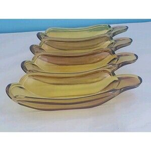 VTG Indiana Amber Glass Banana Split Ice Cream Boat Dishes Set Of 4 Mid Century